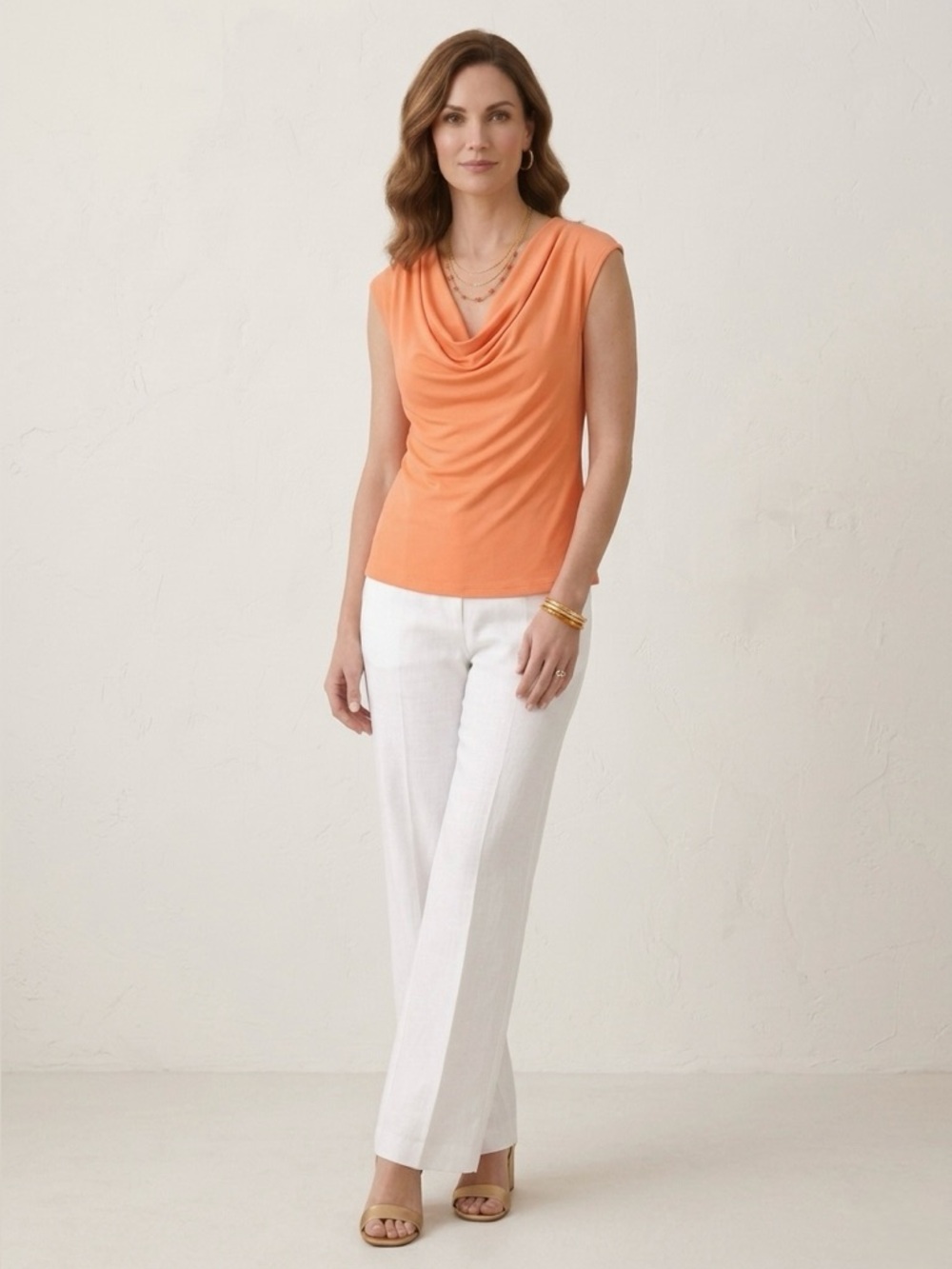 Iris orange drape neckline sleeveless stretchy top size small